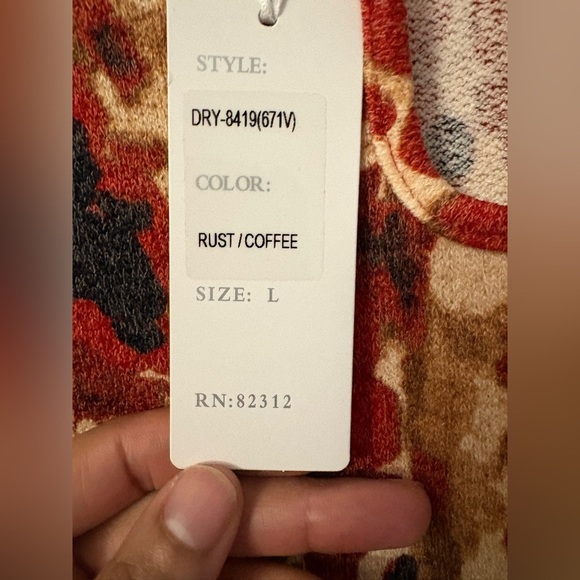 NWT Aryeh Rust Brown Print Stretch Keyhole Long Sleeve Shift Dress Large L 14 16 - Picture 3 of 5